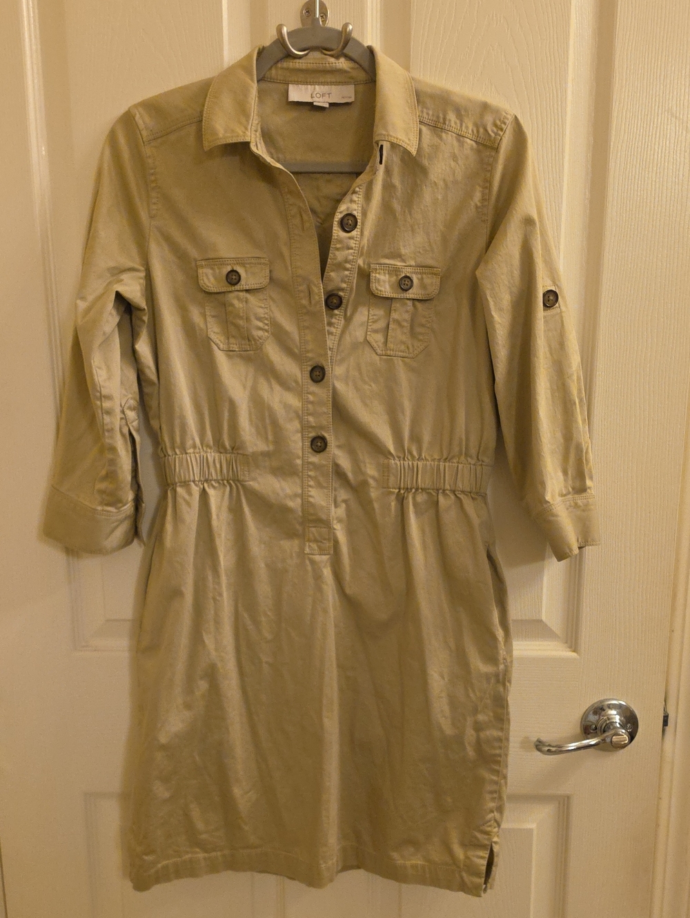 Vintage LOFT Women's Khaki Utility Shirt Dress